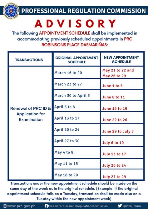 prc appointment schedule